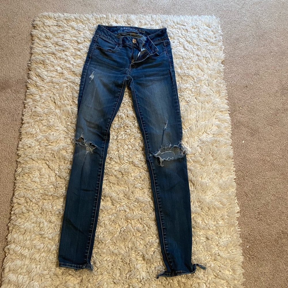American Eagle Dark Wash Distressed Jeggings
